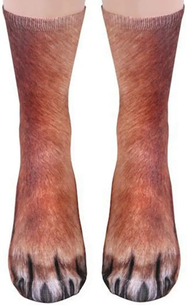 Novelty socks printed to look like animal paws
