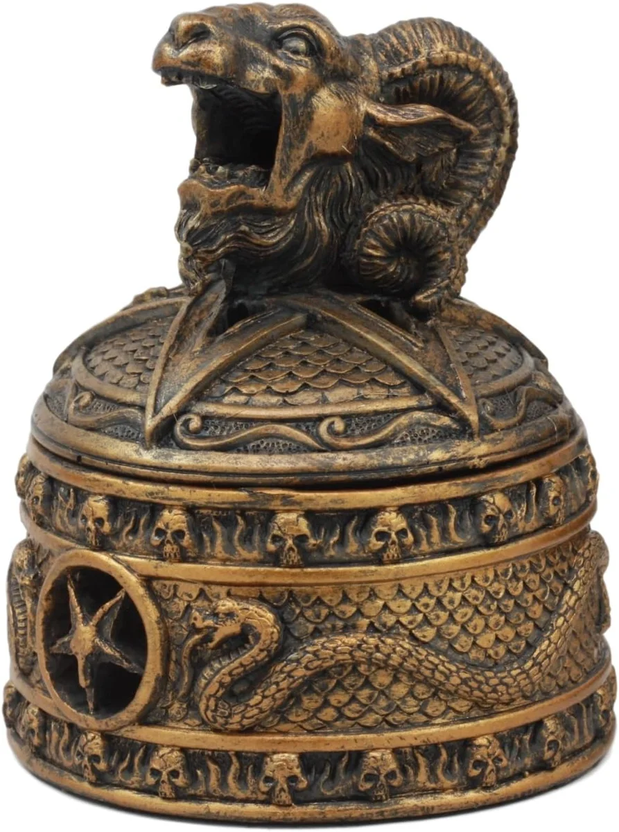 Baphomet goat pentagram incense burner statue with backflow smoke effect
