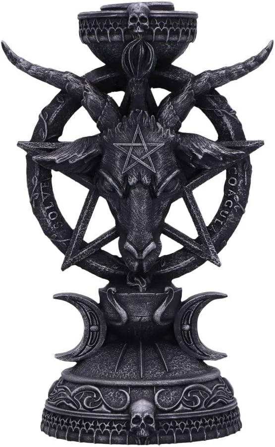 Hand-painted resin Baphomet figurine seated on a pentagram base, holding a single candle, 15.5cm tall gothic occult decor piece by Nemesis Now