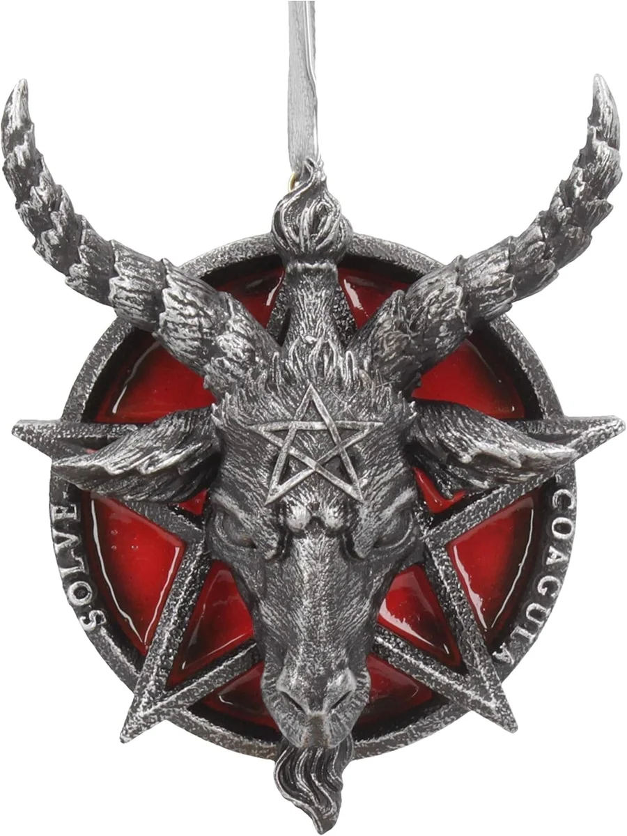Black resin baphomet head ornament with red upside-down pentagram