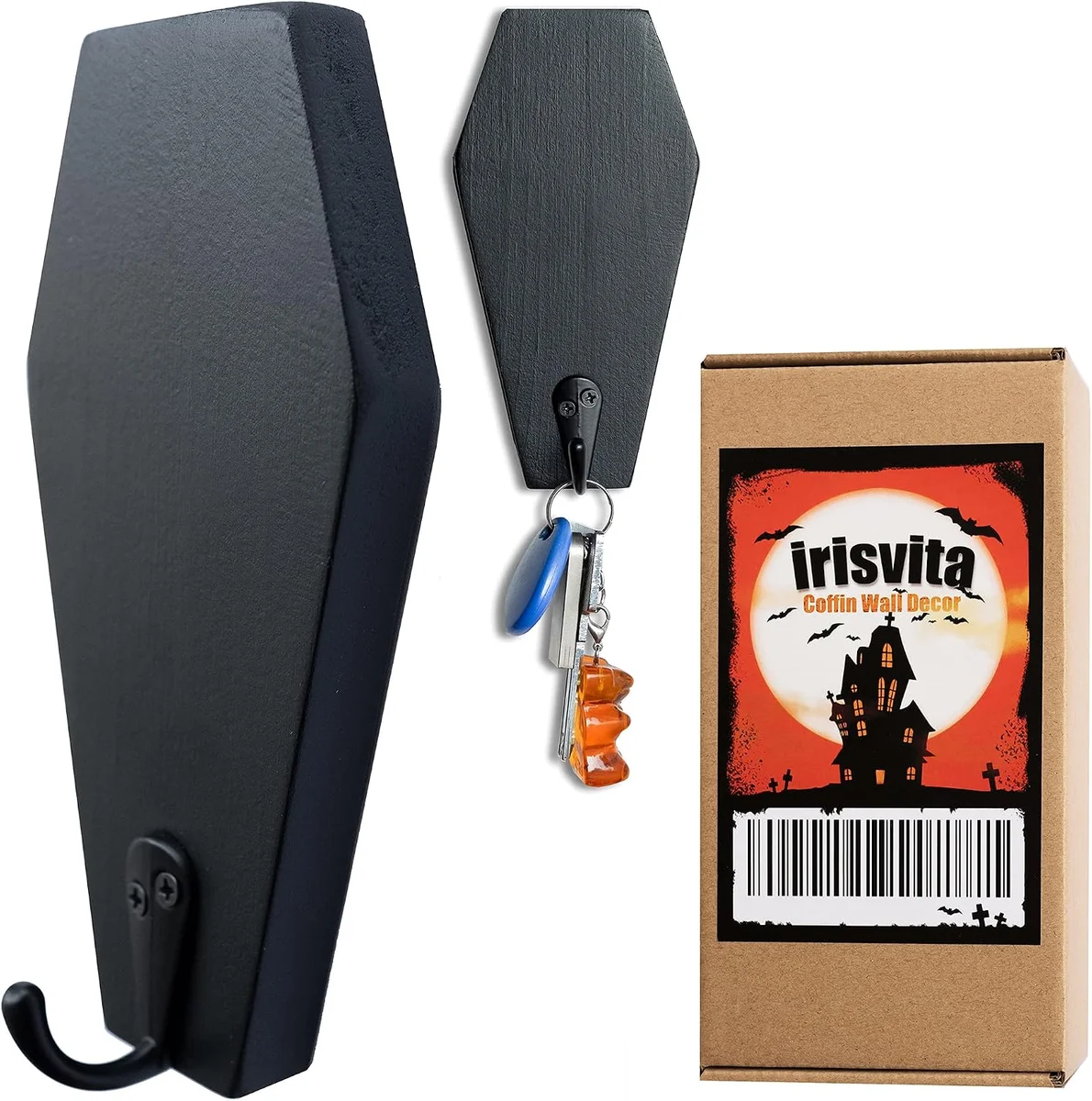 Coffin-shaped wooden key holder in black