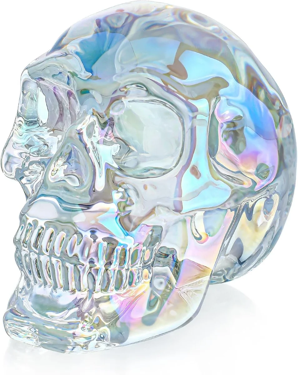 Colorful crystal skull head figurine statue in miniature size