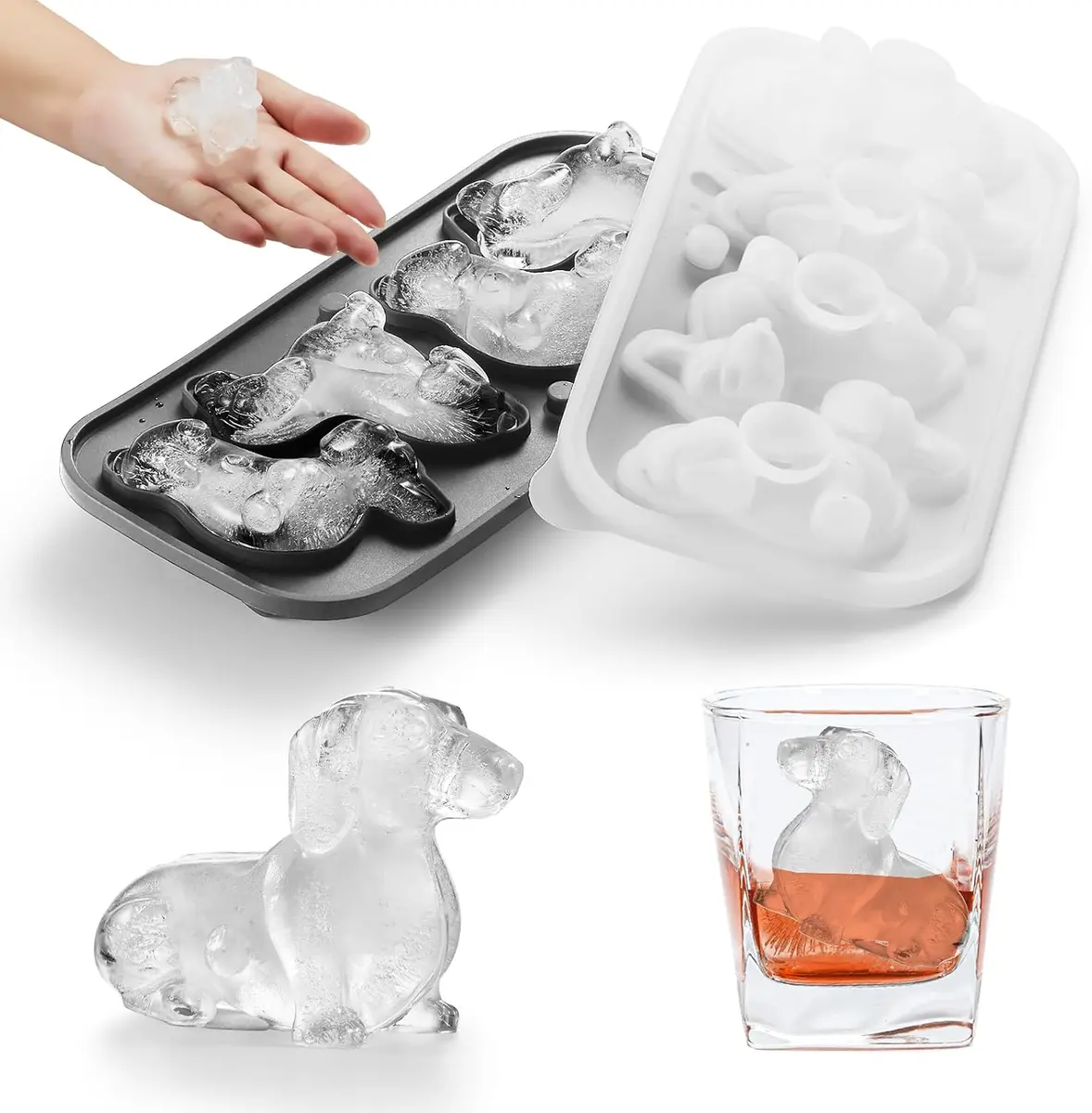 Silicone ice cube tray shaped like dachshund dogs