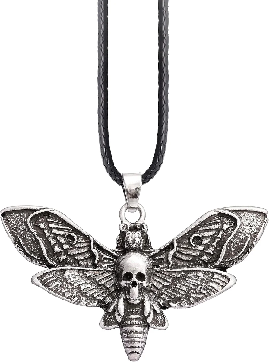 Gothic necklace pendant with skull and death's-head hawkmoth design