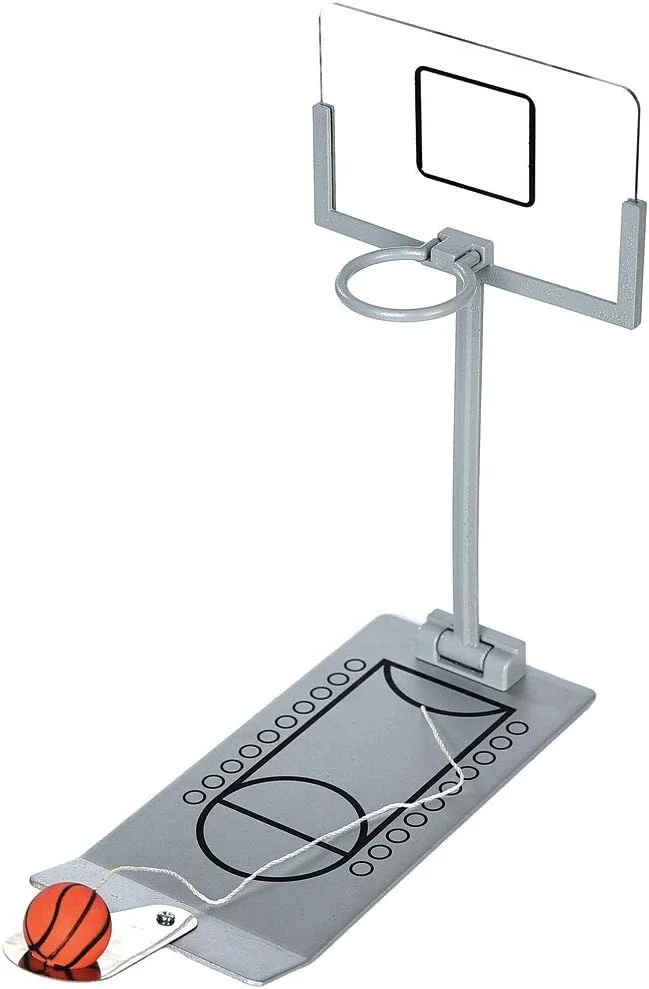 Miniature desktop basketball game with flick mechanism and ball