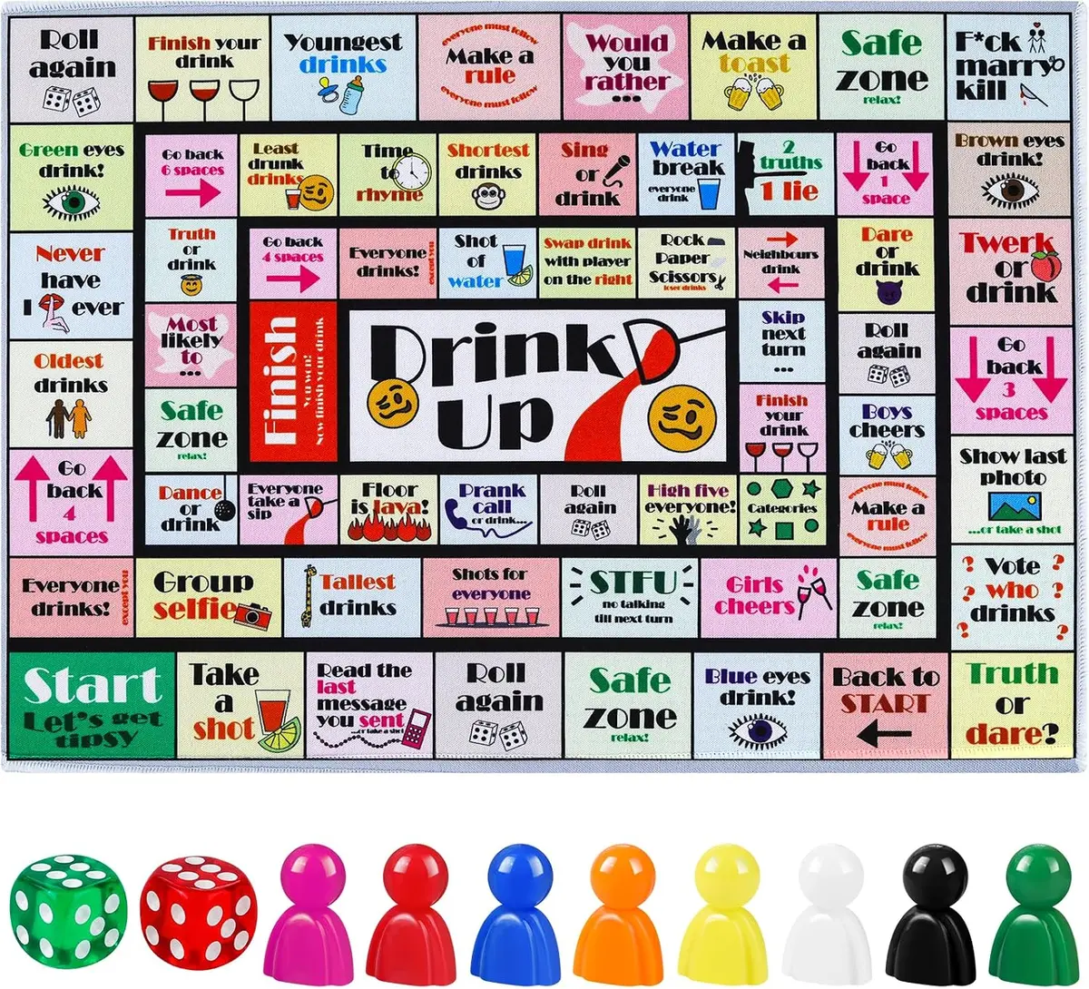 Rubber mat printed with a drinking board game