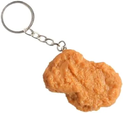 Soft rubber imitation fried chicken leg and nuggets keychain with metal key ring