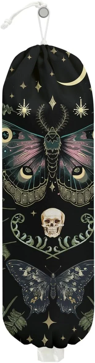 Black gothic-styled plastic bag holder shaped like a moth
