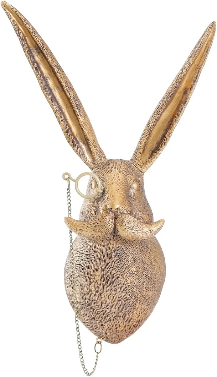 Joogour resin wall-mounted rabbit head sculpture styled like faux taxidermy, with long upright ears and a neutral forward-facing expression, finished in a smooth off-white tone for hanging as decorative art