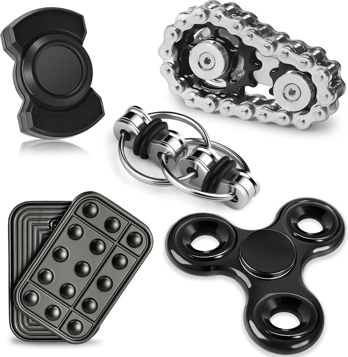 Set of five metal magnetic fidget spinner toys