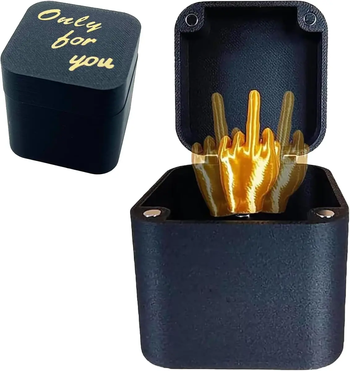 Novelty box gift that reveals a middle finger figure