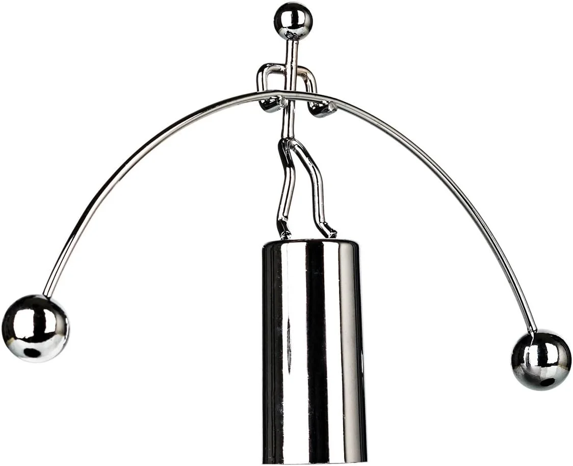 Miniature metal figurine of a weightlifter balancing on one hand with a horizontal barbell