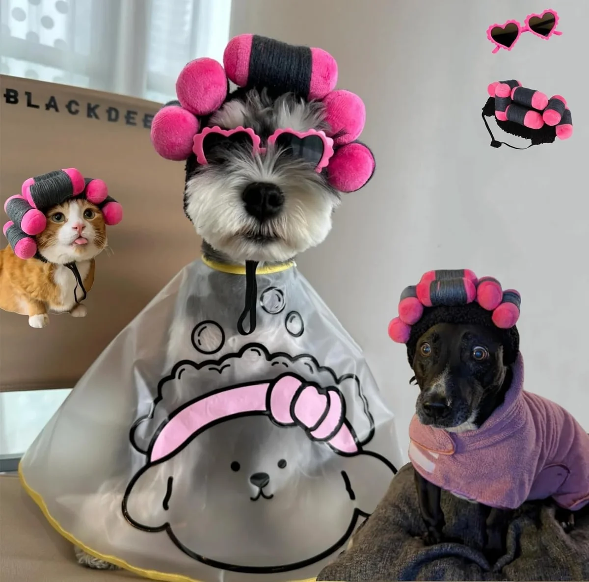 Spa day dog costume wig with curly hair