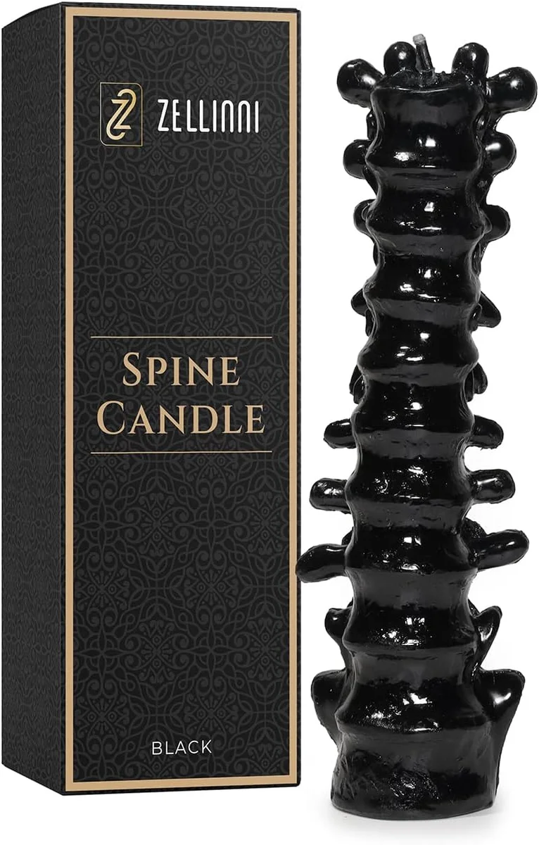 Black soy candle shaped like a human spine for Halloween decoration
