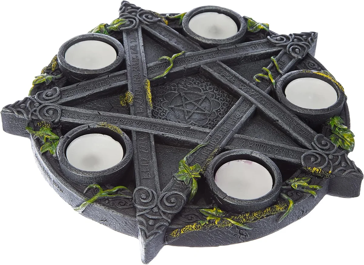 Black resin pentagram-shaped tealight holder